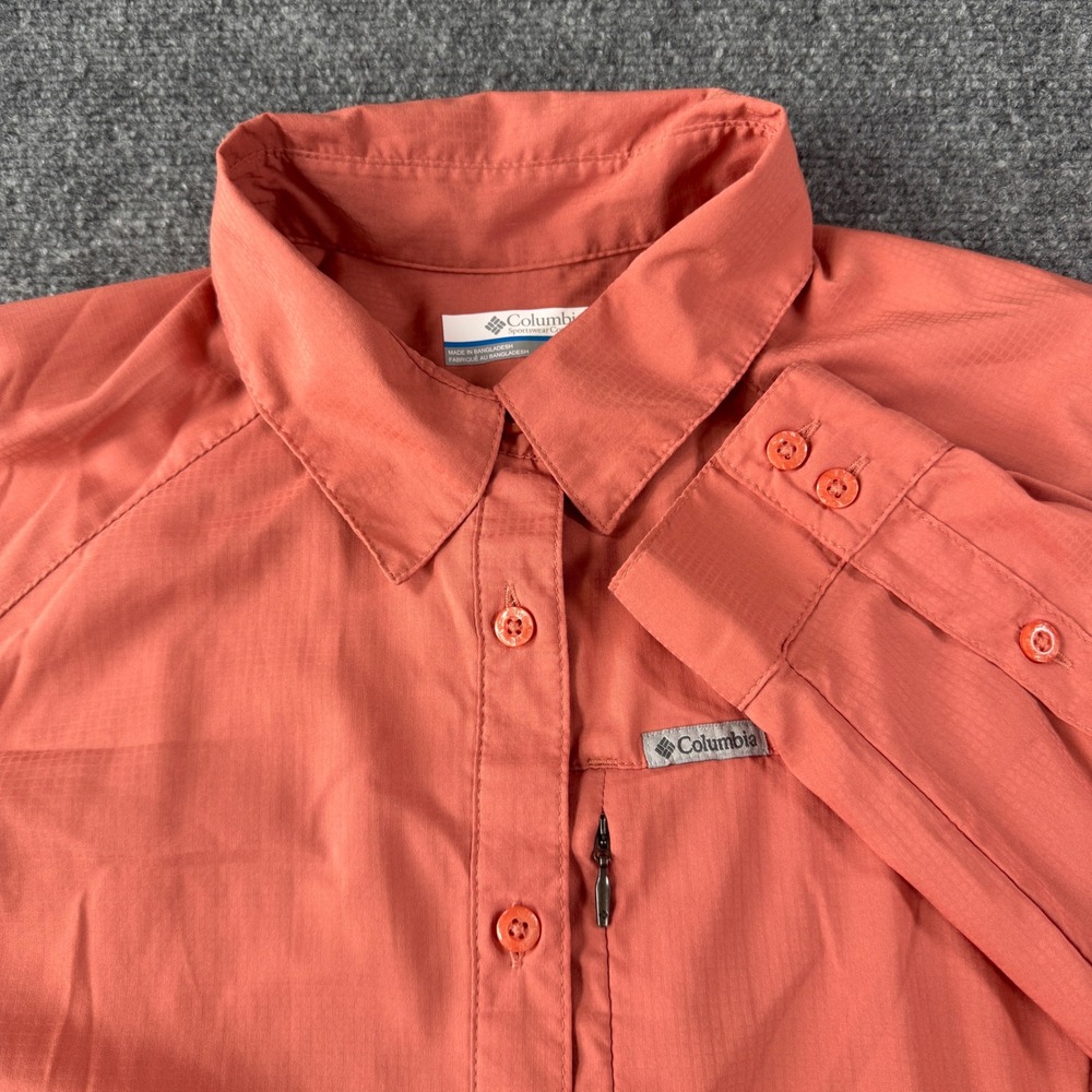 Columbia Button Up Shirt Women Medium Coral Long Sleeve Hiking Top Gorpcore